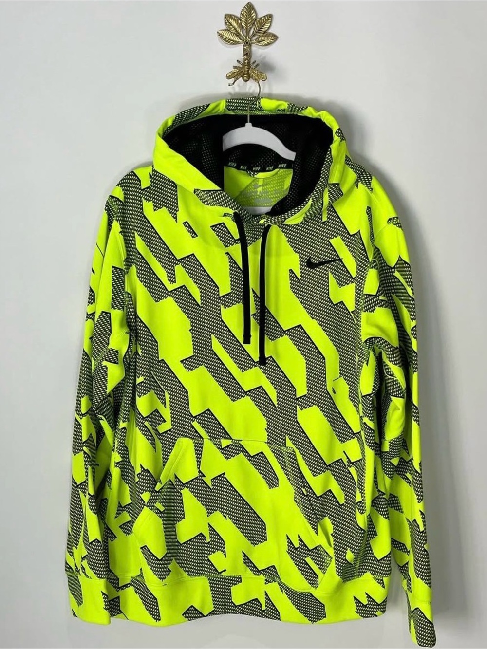 Nike Neon Yellow & Black Geometric Hooded Windbreaker